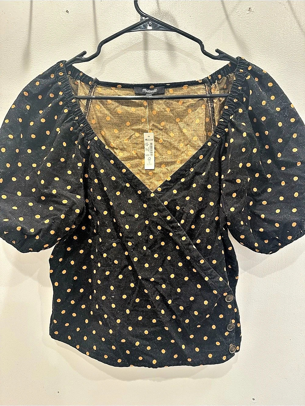 Madewell Corduroy Puff-Sleeve Wrap Top in Small